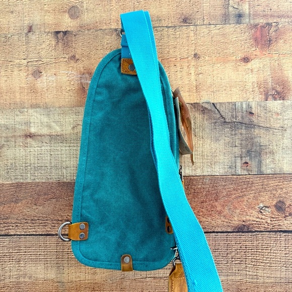 NWT Unisex TSD Brand Canna Canvas Sling Bag - Teal - Picture 7 of 9